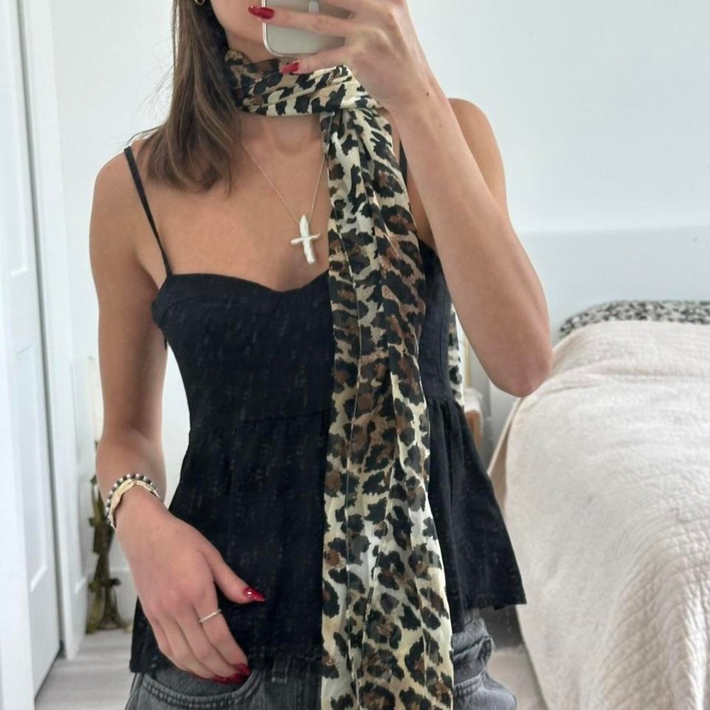 Y2K leopard sheer scarf